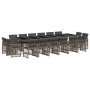 Set comedor de jardín 17 pzas y cojines ratán sintético gris