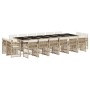 Set comedor de jardín 17 pzas con cojines ratán sintético beige