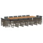Set comedor de jardín 17 pzas y cojines ratán sintético gris