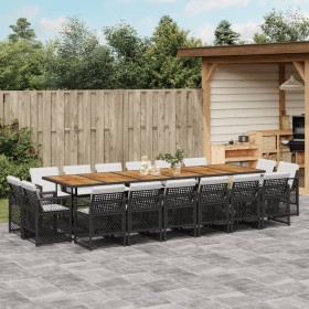 Set de muebles jardín 17 pzas con cojines ratán sintético negro