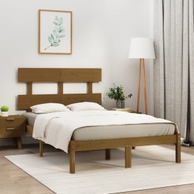 Estructura de cama doble madera maciza marrón miel 120x190 cm