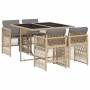 Set comedor de jardín 5 pzas con cojines ratán sintético beige