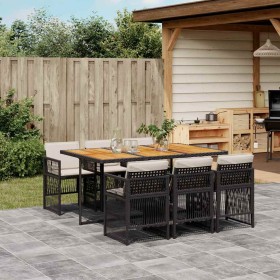 Set de comedor de jardín 7 pzas y cojines ratán sintético negro