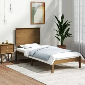 Solid pine wood bed frame honey brown 100x200 cm by vidaXL, Beds and slatted bases - Ref: Foro24-3104796, Price: 114,24 €, Di...
