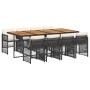 Set de comedor de jardín 9 pzas y cojines ratán sintético negro