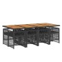 Set de comedor de jardín 9 pzas y cojines ratán sintético negro