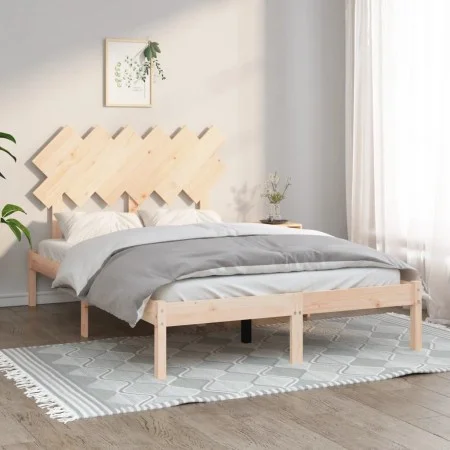 Small solid wood double bed frame 120x190 cm by vidaXL, Beds and slatted bases - Ref: Foro24-3104838, Price: 105,26 €, Discou...