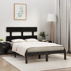 Estructura de cama madera maciza negro Supe King 180x200 cm
