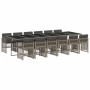 Set comedor de jardín con cojines 13 pzas ratán sintético gris