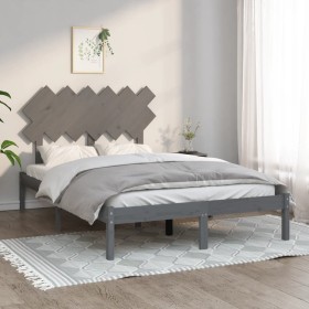 Estructura de cama doble madera maciza gris 135x190 cm