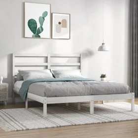 Estructura de cama de madera de pino maciza blanca 140x190 cm de vidaXL, Camas y somieres - Ref: Foro24-3104914, Precio: 114,...
