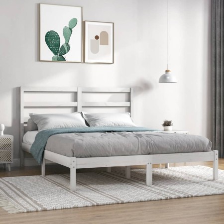 Weißer Bettrahmen aus massivem Kiefernholz, 140 x 190 cm von vidaXL, Betten und Lattenroste - Ref: Foro24-3104914, Preis: 115...