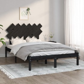 Black solid wood double bed frame 135x190 cm by vidaXL, Beds and slatted bases - Ref: Foro24-3104847, Price: 156,30 €, Discou...
