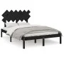 Black solid wood double bed frame 135x190 cm by vidaXL, Beds and slatted bases - Ref: Foro24-3104847, Price: 154,30 €, Discou...