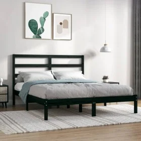 Estructura de cama de madera maciza de pino negra 140x190 cm de vidaXL, Camas y somieres - Ref: Foro24-3104917, Precio: 149,9...