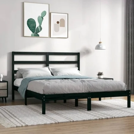 Estructura de cama de madera maciza de pino negra 140x190 cm de vidaXL, Camas y somieres - Ref: Foro24-3104917, Precio: 149,9...