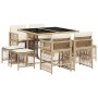 Set comedor de jardín 9 pzas con cojines ratán sintético beige
