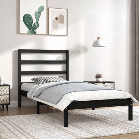 Solid black pine wood bed frame 100x200 cm by vidaXL, Beds and slatted bases - Ref: Foro24-3104927, Price: 116,62 €, Discount: %