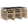 Set comedor de jardín 11 pzas con cojines ratán sintético beige