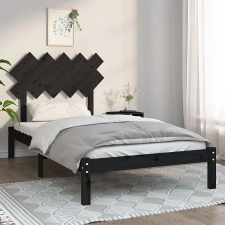Black solid wood bed frame 100x200 cm by vidaXL, Beds and slatted bases - Ref: Foro24-3104862, Price: 117,87 €, Discount: %