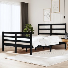 Estructura de cama doble pequeña madera pino negra