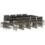 Set comedor de jardín con cojines 13 pzas ratán sintético gris
