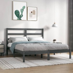 Estructura de cama de madera maciza de pino gris 140x190 cm