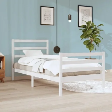 Solid white pine wood bed frame 90x200 cm by vidaXL, Beds and slatted bases - Ref: Foro24-3104992, Price: 91,83 €, Discount: %