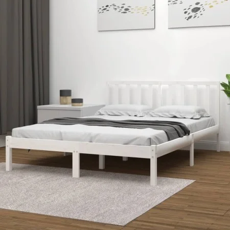 Solid white pine wood bed frame 200x200 cm by vidaXL, Beds and slatted bases - Ref: Foro24-3105092, Price: 136,98 €, Discount: %