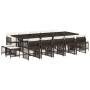 Set comedor de jardín y cojines 15 pzas ratán sintético marrón