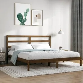 Honey brown solid pine wood bed frame 200x200 cm by vidaXL, Beds and slatted bases - Ref: Foro24-3104956, Price: 150,17 €, Di...