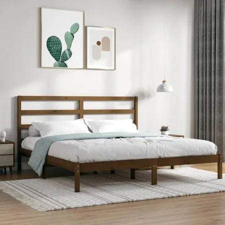 Estructura de cama madera maciza de pino marrón miel 200x200 cm de vidaXL, Camas y somieres - Ref: Foro24-3104956, Precio: 15...