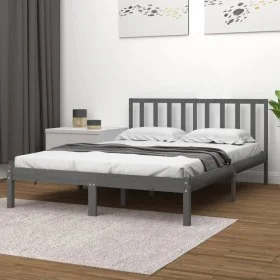 Bettgestell aus massivem, grauem Kiefernholz, 200 x 200 cm von vidaXL, Betten und Lattenroste - Ref: Foro24-3105093, Preis: 1...