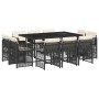 Set de comedor jardín 11 pzas con cojines ratán sintético negro