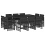 Set de comedor jardín 11 pzas con cojines ratán sintético negro