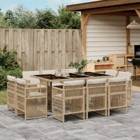 Set comedor de jardín 11 pzas con cojines ratán sintético beige