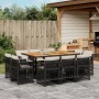 Set de comedor jardín 11 pzas con cojines ratán sintético negro