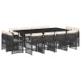 Set comedor de jardín con cojines 13 pzas ratán sintético negro