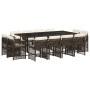 Set muebles de jardín 13 pzas y cojines ratán sintético marrón