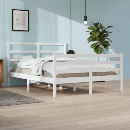 Estructura de cama de madera maciza de pino blanca 160x200 cm de vidaXL, Camas y somieres - Ref: Foro24-3105017, Precio: 133,...