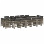 Set comedor de jardín con cojines 15 pzas ratán sintético gris