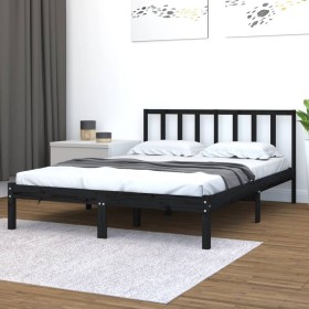 Estructura de cama de madera maciza de pino negra 140x200 cm