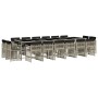 Set comedor jardín y cojines 17 pzas ratán sintético gris claro