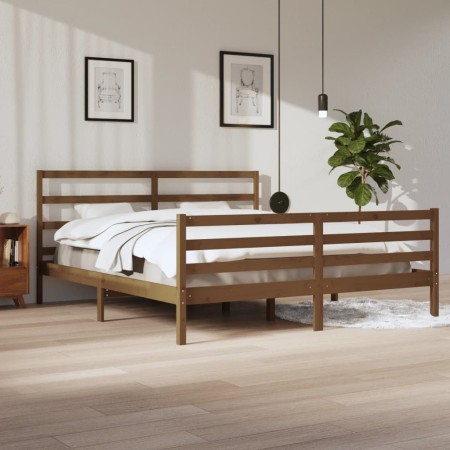 Honey brown solid pine wood bed frame 200x200 cm by vidaXL, Beds and slatted bases - Ref: Foro24-3105029, Price: 163,83 €, Di...