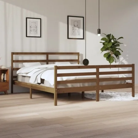 Honey brown solid pine wood bed frame 200x200 cm by vidaXL, Beds and slatted bases - Ref: Foro24-3105029, Price: 161,67 €, Di...