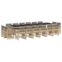 Set comedor de jardín 17 pzas con cojines ratán sintético beige
