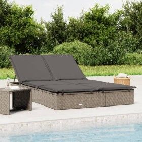 Double sun lounger made of synthetic rattan with grey cushions by vidaXL, Loungers - Ref: Foro24-319646, Price: 276,75 €, Dis...