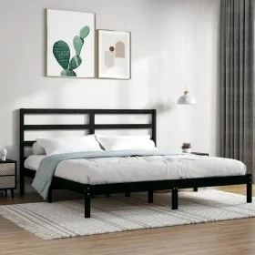 Estructura de cama de madera maciza de pino negra 200x200 cm de vidaXL, Camas y somieres - Ref: Foro24-3104957, Precio: 149,7...