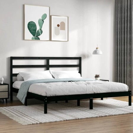 Estructura de cama de madera maciza de pino negra 200x200 cm de vidaXL, Camas y somieres - Ref: Foro24-3104957, Precio: 151,5...
