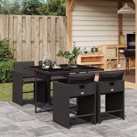 Set de muebles jardín 5 pzas con cojines ratán sintético negro